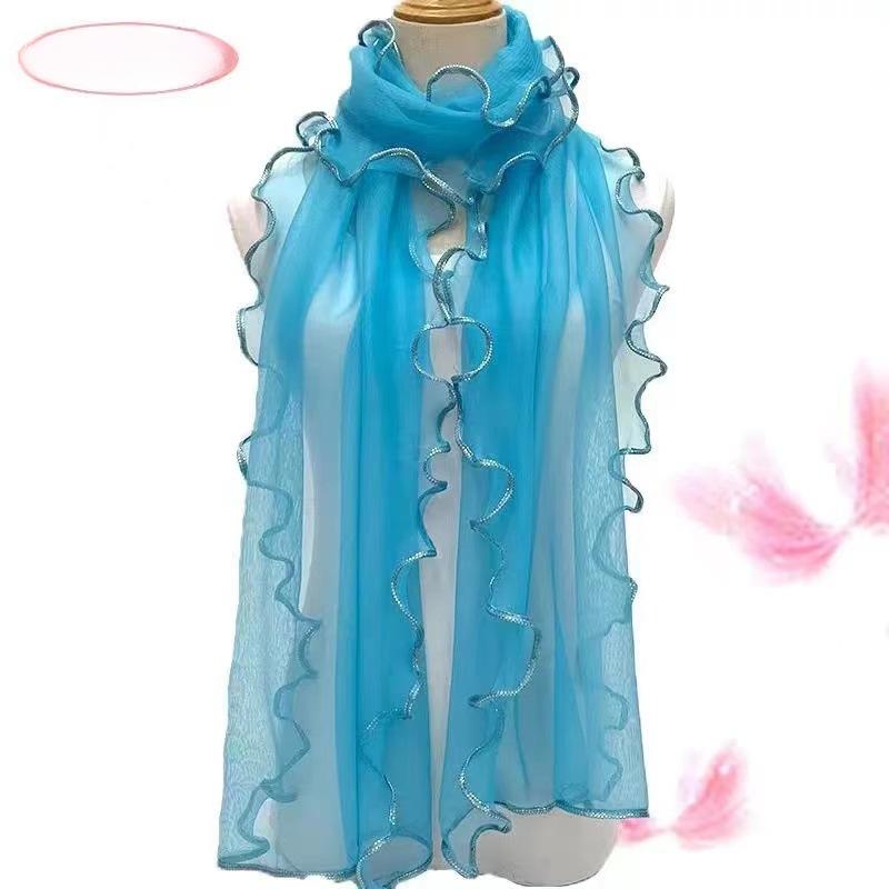 1PC Curled Scarf Ruffle Edge Silk Scarf Elastic Warm Scarf Silk Scarf