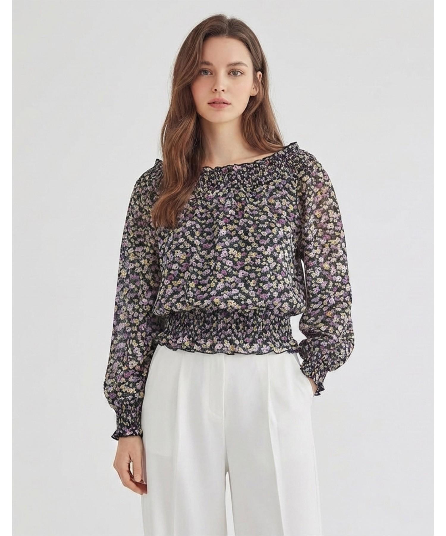 Misens Floral Pattern Smoked Banding Blouse_Mb44Blmd04Z Ivory(Iv)/6(66)