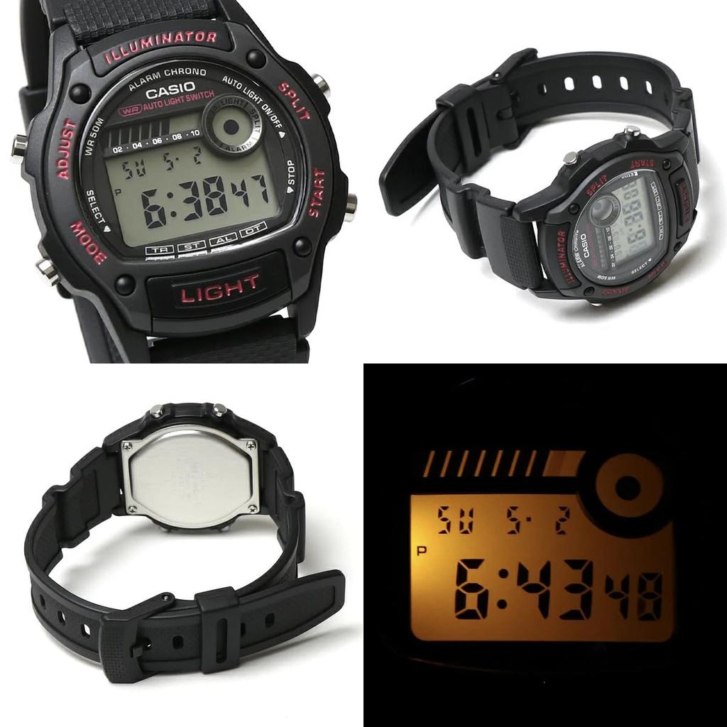 CASIO Standard Digital Watch Waterproof Lightweight Thin Simple Easy Operation Auto Light Alarm TARGET Stopwatch Boys Size Black Pink W-220H