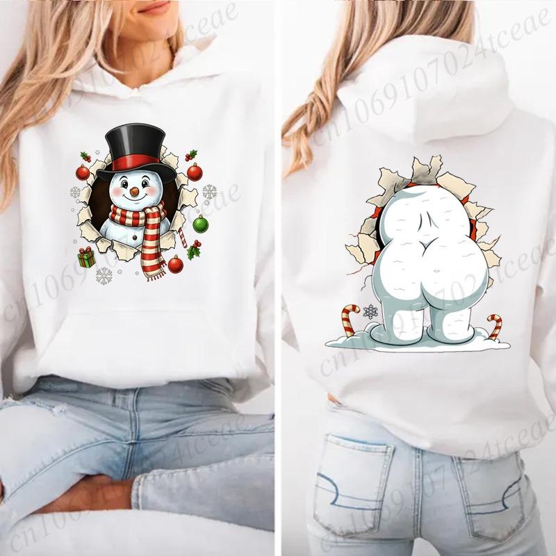 Funny Snowman Christmas Fleece Hoodies Holiday Festive Christmas Fashion Casual Sweatshirt Harajuku Pullovers Hip Hop Streetwear