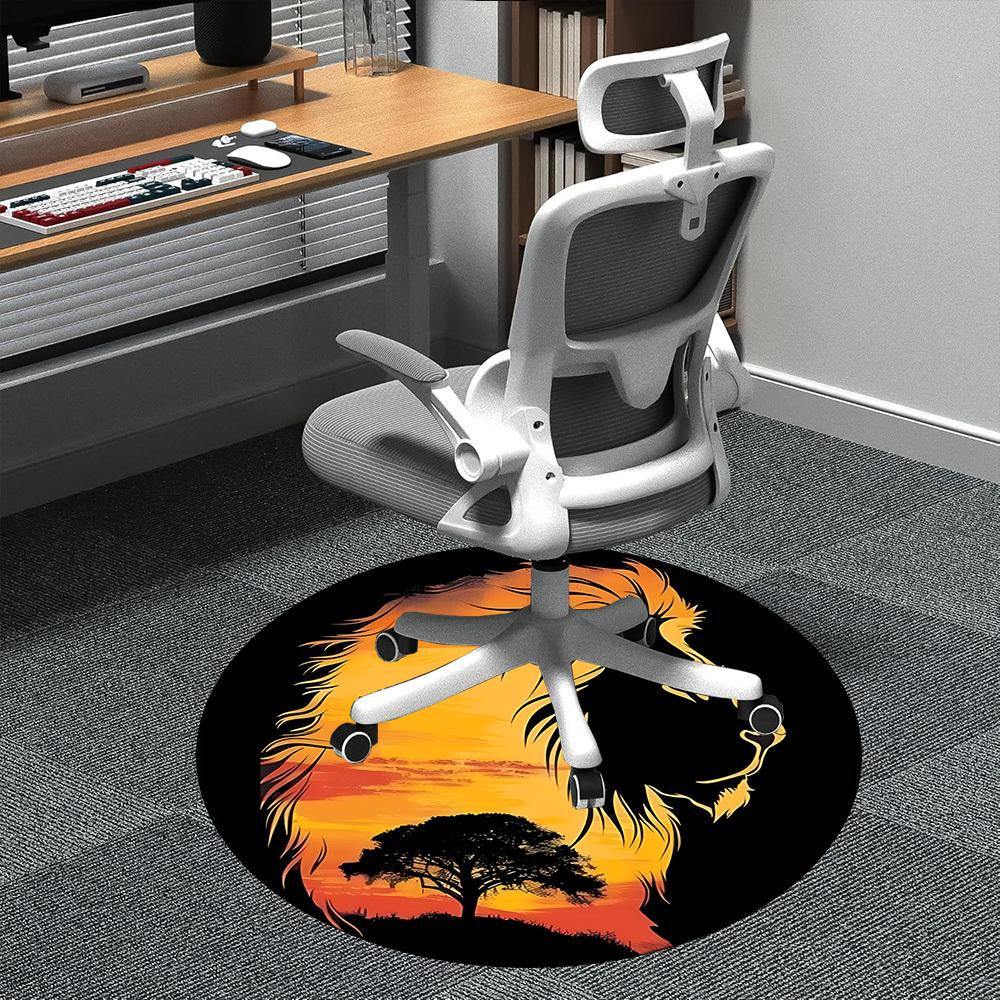 

1pc Lion Safari Office Round Area Rug, Indoor Mat Suitable ForOffice, Under Office Chairs Bedroom Living Room Home Decor, Room Deco D127 80cm by 80cm