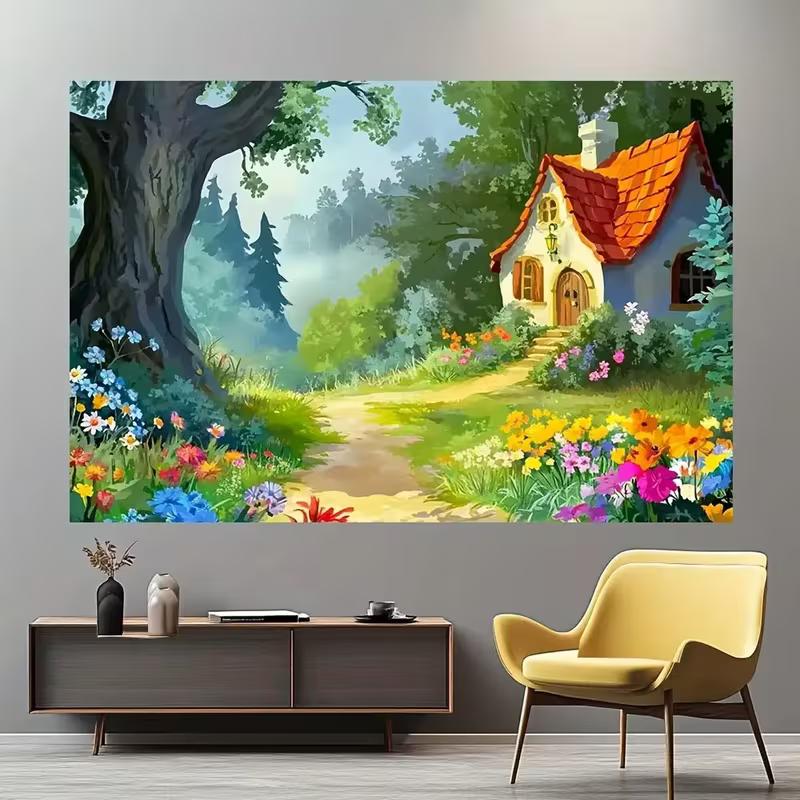 

2D Cartoon Forest Cottage Tapestry Kids Room Background 47.2x31.5inch/120*80cm