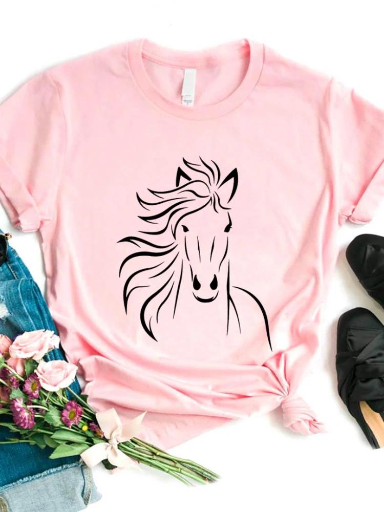 Horse Lover Print Women T Shirt Short Sleeve O Neck Loose Women Tshirt Ladies Tee Shirt Tops Clothes Camisetas Mujer