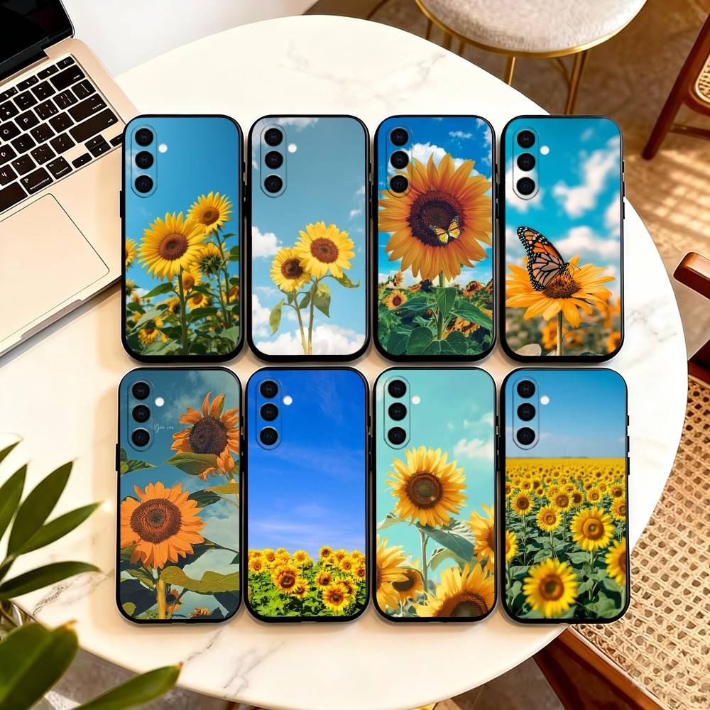 Beautiful Sunflower Phone Case Black Silicone Soft For Samsung Galaxy A73,A72,A71,A70,A53,A52,A51