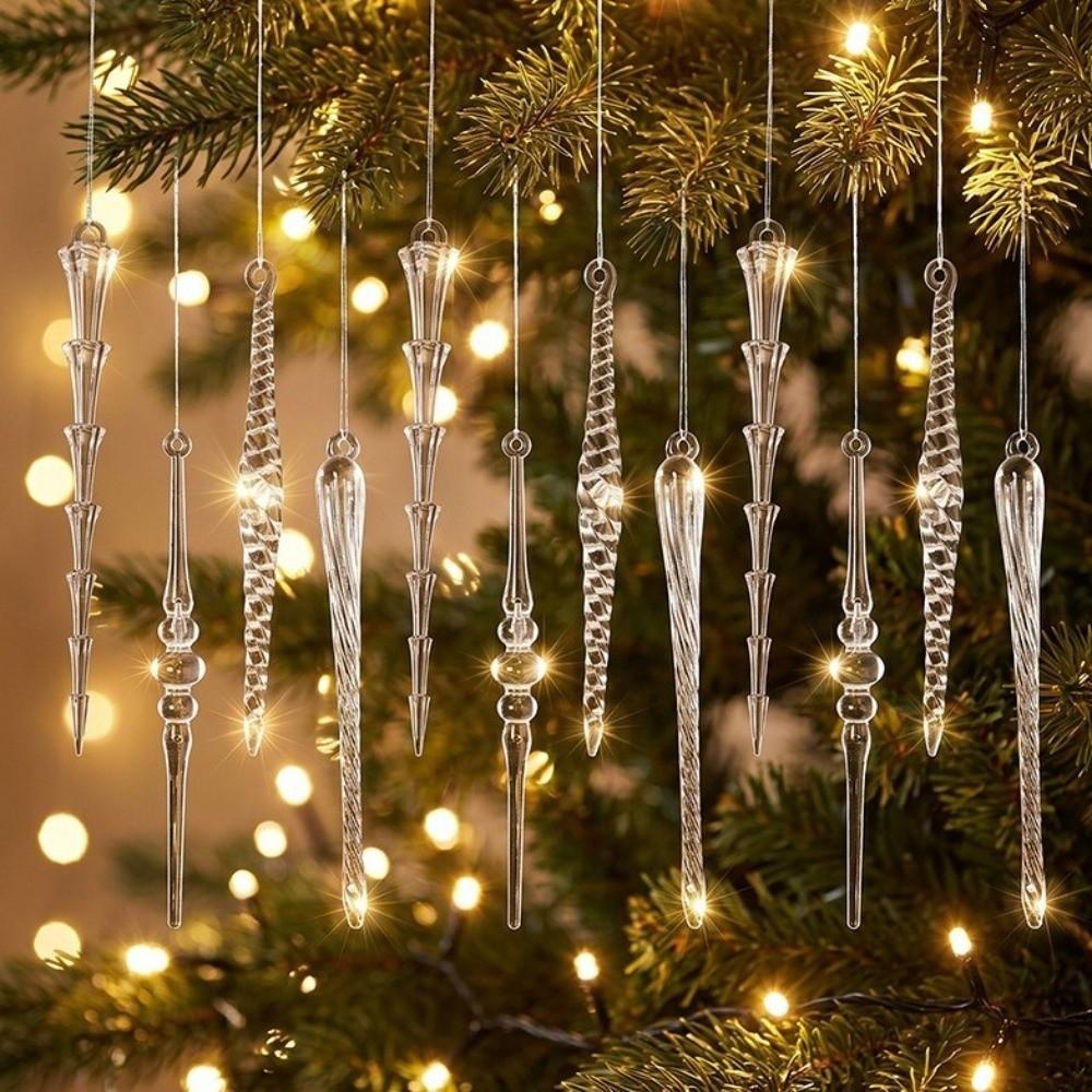 12pcs Transparent Christmas Icicle Pendants Acrylic Christmas Tree Ornaments for Xmas Tree
