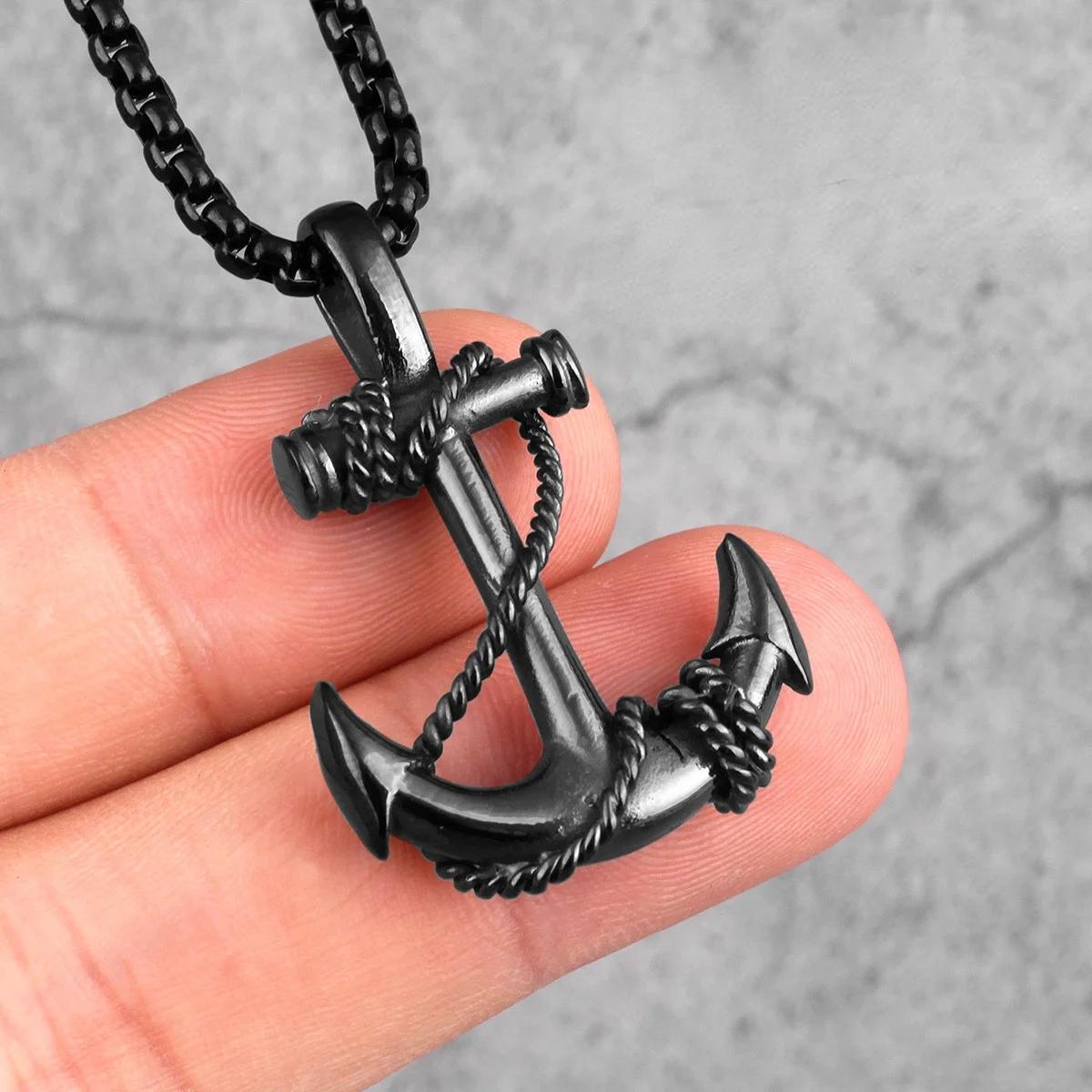 

Creative Sea Anchor Sailor Man Men Necklaces Chain Pendants Punk Rock Hip Hop Unique for Male Boy Fashion Jewelry Gift чорний