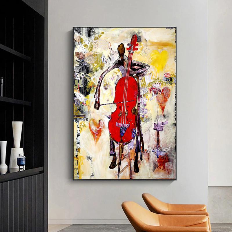 Abstract Graffiti Art Plays The Violin Canvas Paintings Posters and Prints Wall Art Pictures for Living Room Wall Decor Cuadros