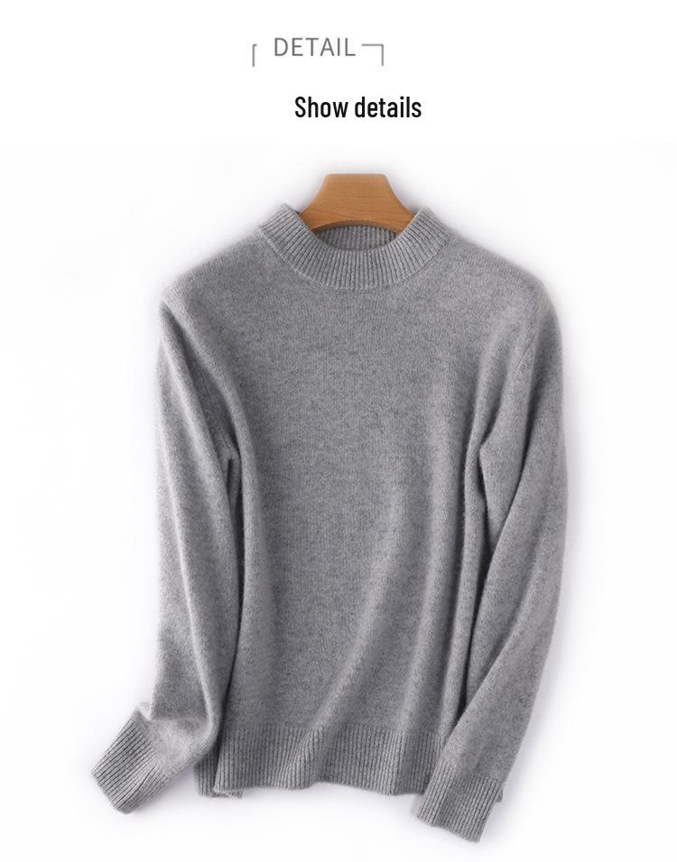 Chic Half-High Collar Wool Long-Sleeve Women's Sweater - Slim Fit Base Layer for Spring and Autumn