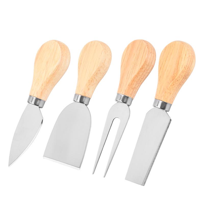 4-Piece Cheese Knife Set with Wooden Handles - Stainless Steel Cheese & Butter Knife Fork Set for Baking