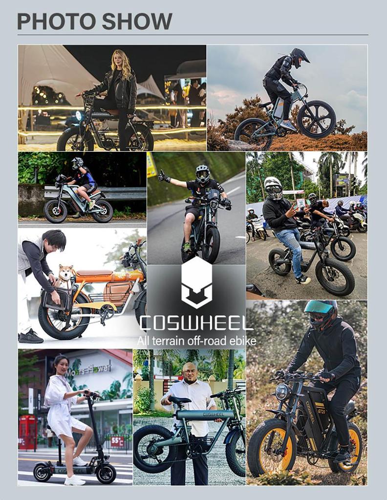 COSWHEEL CT20S elsykkel, 1500W motor, 60V 27,5Ah batteri, 20*5,0-tommers terrengdekk, 65 km/t Maks hastighet, 160 km Maks rekkevidde, Shimano 7-Speed