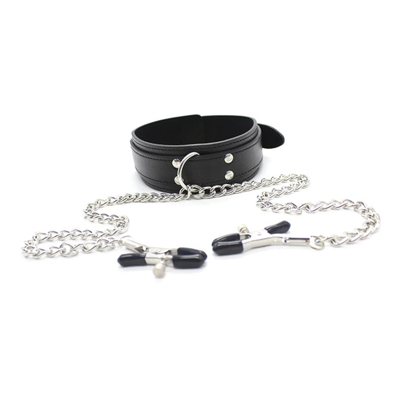 Sexy Leder Choker Halsband mit Nippelklemmen Kette Sklavenfessel Fetisch Sexy Sexspielzeug Paare Erwachsenenspiele