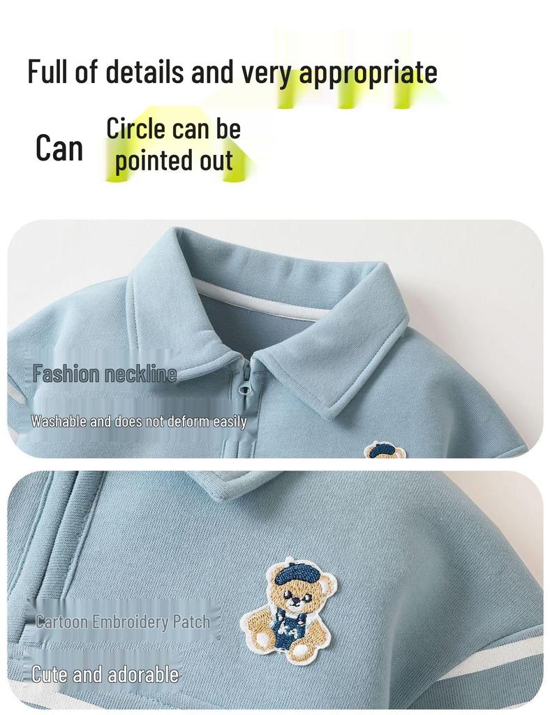 Kaka Panda Kids' Polo Neck Sweatshirt Set - Boys' & Girls' Spring Two-Piece Outfit
