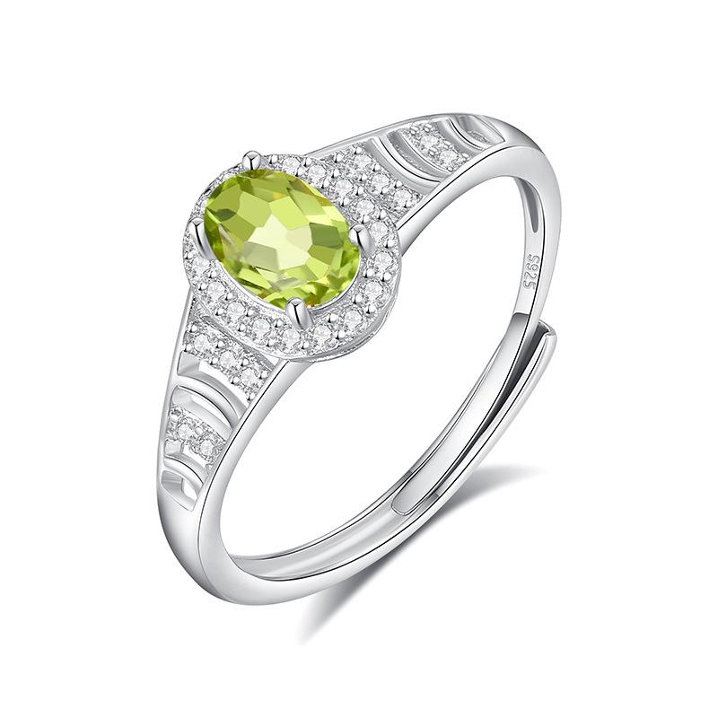 S925 Silver Natural Stone Open Ring, Amethyst/Citrine, Korean Style Daily Jewelry Gift for Women