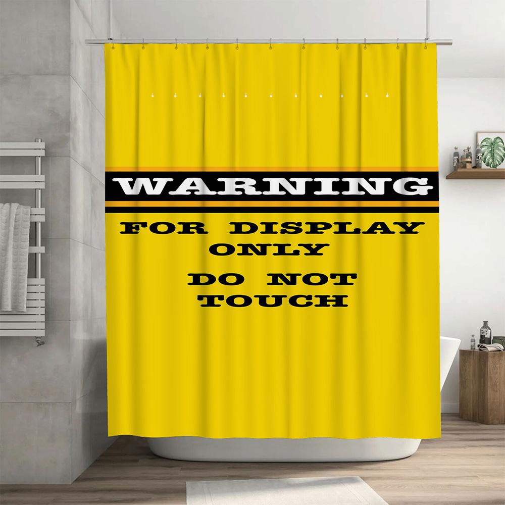 Caution Display Only Shower Curtain Yellow Warning Sign Design Non-Touchable Decorative Bath Liner Set With Hook Rings For Home