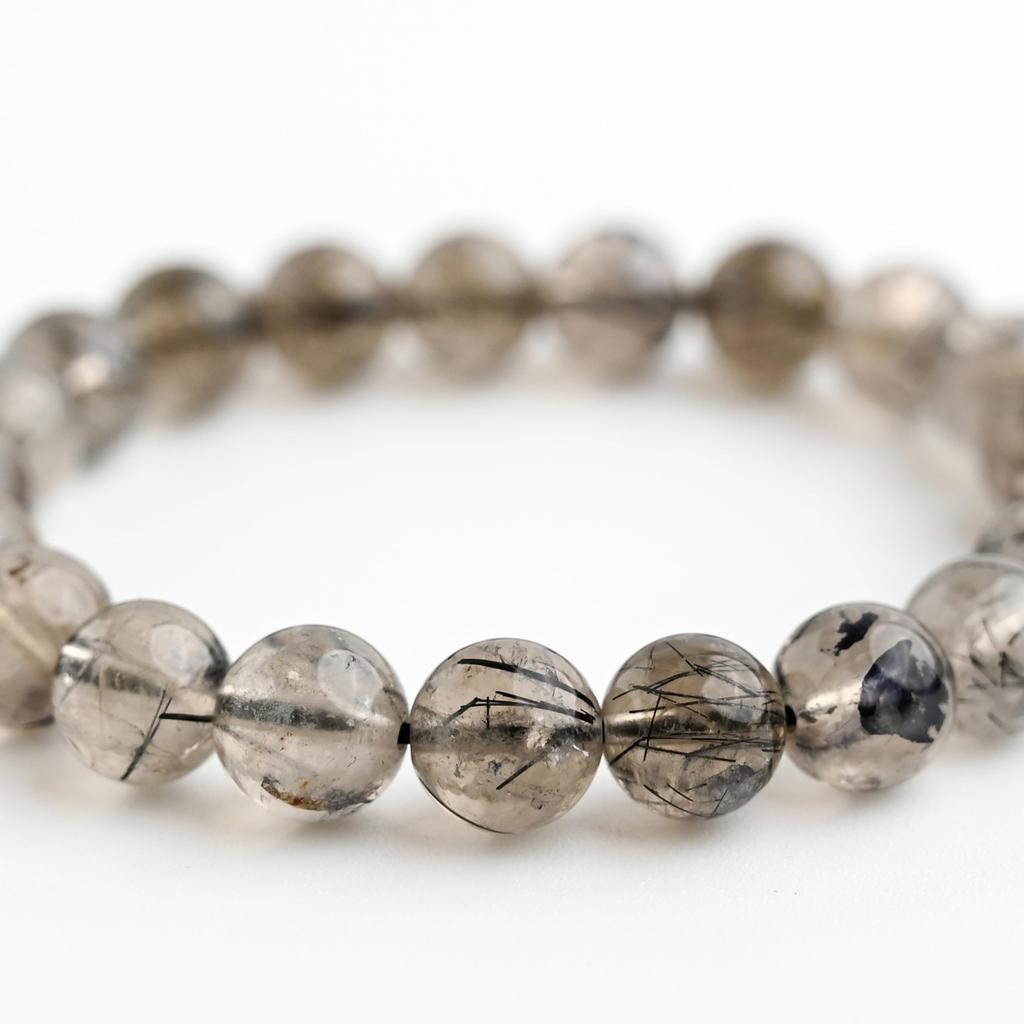 Black Smoky Rutilated Quartz Bracelet Tourmaline in 9mm 16cm Wrist Limited Natural Power Prayer Good Luck Feng Shui [Eigado] (Black Quartz) Stone,