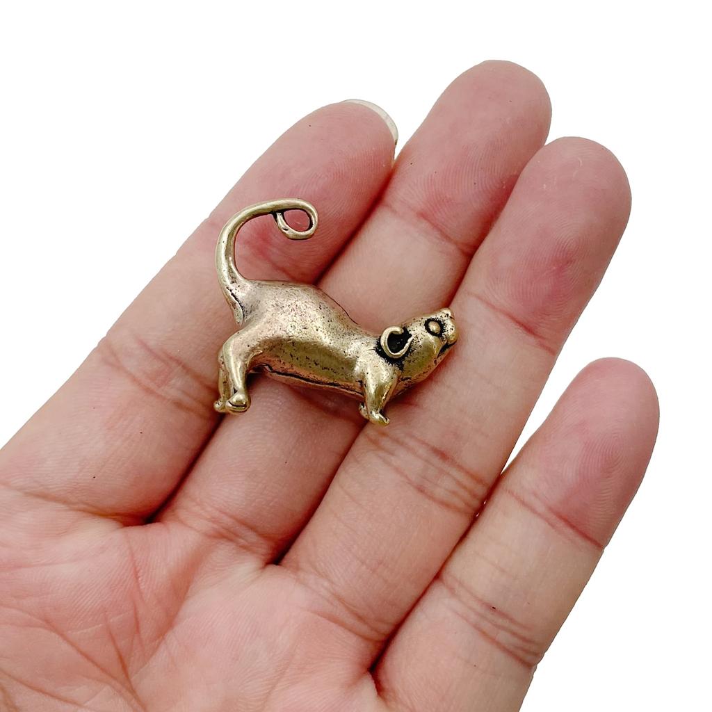 Ancient Brass Small Tea Pet Ornament Long Tail Cute Mouse Figurines Miniatures Copper Lucky Rat Study Living Room Decorations