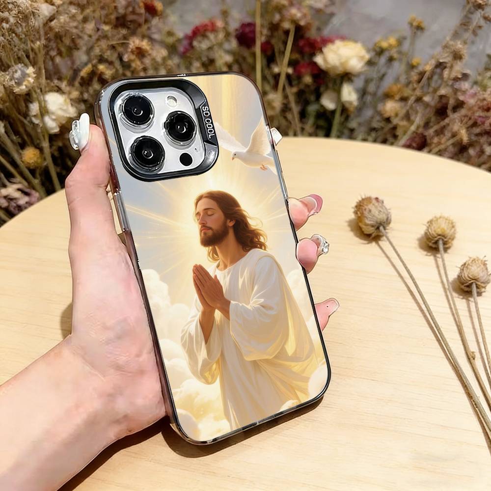 Jesus Christ Phone Case For iPhone 17,16,15,14,13,12,11 Plus,Pro Max,XS,Colored Silver Plated Inside Cover