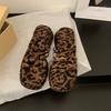 Muffin thick-soled one-word slippers women's shoes outer wear 2025 new summer niche leopard print sandals heightened square head sandals