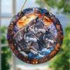 2D Flat Bohemian Style Three Wolves Mountain Scene Acrylic Decoration Sign, Stained Glass Design, Home Decor Plaque Hanging Wall Art Decorative Garden