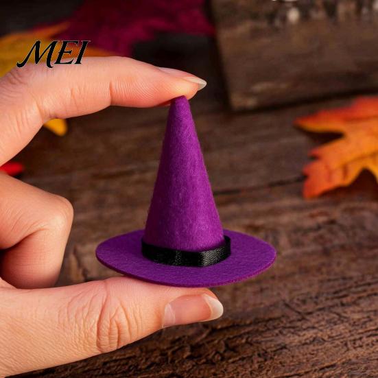 Decorative Witch Hat Hair Accessories 2 Pcs Mini Felt Hats, Cute Tiny Wizard Wine Small Halloween Scene Decorations Bottle Topper for Party