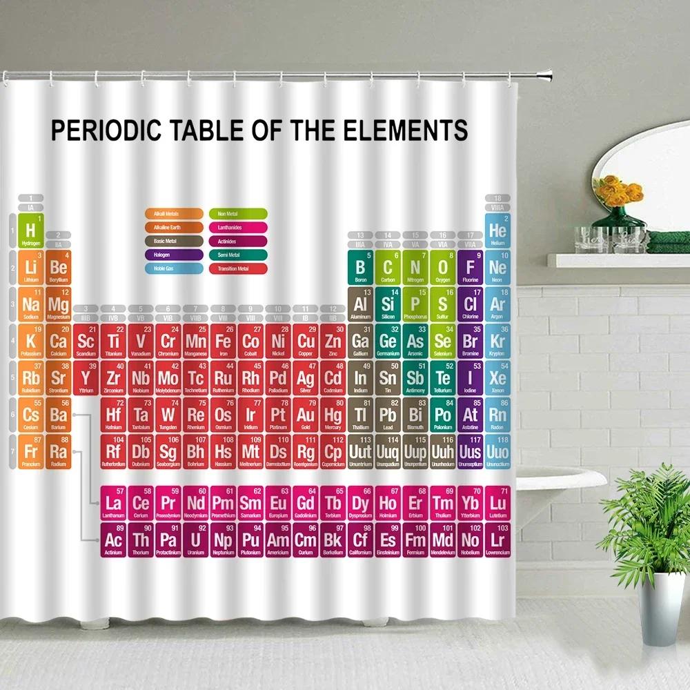 Periodic Table Of Elements Shower Curtain In The Bathroom Decor Chemical Form Digital Print Waterproof Cloth Curtains With Hooks