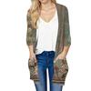 Mode Femme Cardigan Décontracté Ample à Poches Imprimé Veste Haut Sept Manches