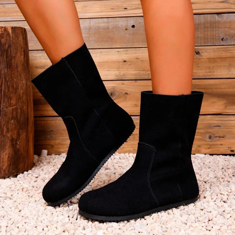 

Женская обувь 2025 Бренд Ботинки до середины икры Женские Модные Слипоны Повседневные ботинки Женские Горячая распродажа Большой размер Однотонная обувь для женщин 43 чёрный