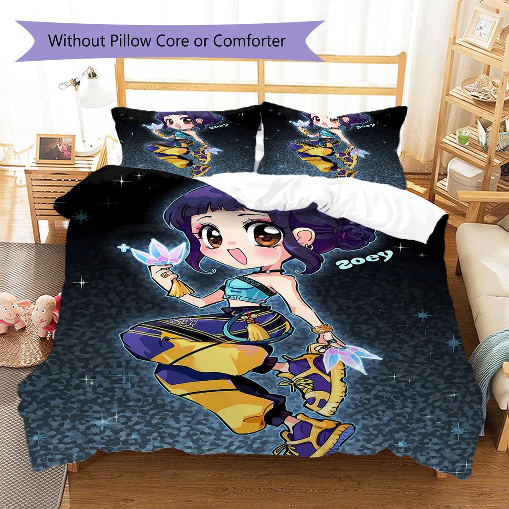 Pościel z wzorem Łowców Demonów K-pop, Zestaw kołdry Poszewka na kołdrę Poszewka na poduszkę Domowy prezent urodzinowy (1 * poszwa na kołdrę + 2 * poszewki na poduszki, bez rdzenia)