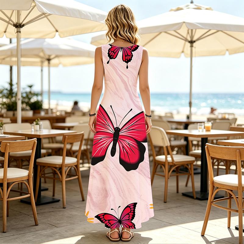 Women's Summer Sleeveless Beach Long Dress Loose Fit,Soft Fabric,Fresh Style,Trendy Versatile,For Daily Casual,Outdoor,Holiday Outfits