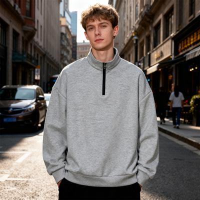 Men Quarter Zip Sweatshirt Mock Neck Fleece Lined Pullover Solid Color Loose Casual Warm Sweatshirt for Winter Sports Street Party Wear