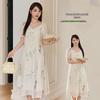 Plus Size French Retro Embroidered Lace V-neck Dress for Women - Slimming Waist Style