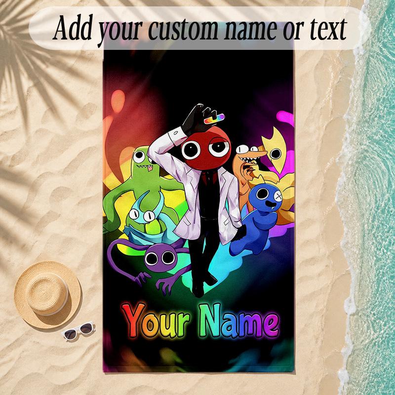 Beach TowelRainbow Friends Custom Name Text Personalized Soft Towel for Beach Pool Indoor Home Decor Gift