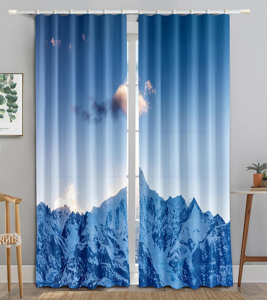 Shangri-la Snowy Mountain Landscape Blackout Window Panel Curtain designed for Living Room Space Bedroom Bathroom Kicthen Door Cupboard Decor Hooks
