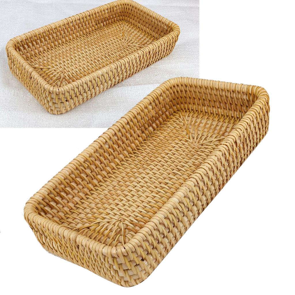 Rattan Tray Tabletop Organization Hand Woven Snack Storage Basket Multifunctional Serving Tray