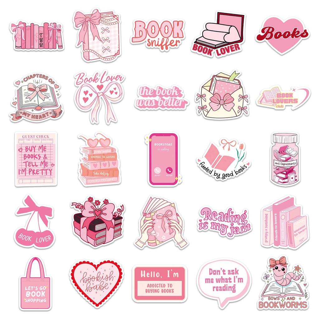50 Pink Girly Creative Waterproof Stickers for Earphones, Water Bottles, and Refrigerators
