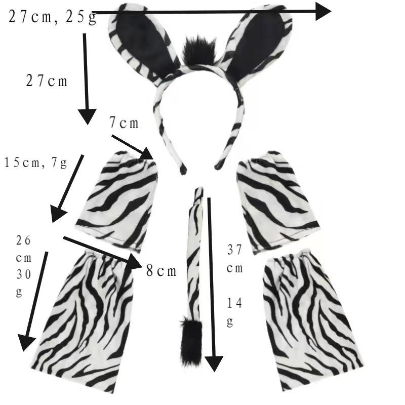 Halloween Zebra Opaska na Głowę Zwierzęca Spinka do Włosów Zestaw dla Dzieci, Akcesoria na Imprezę Kostiumową Prezent Materiałowe Kokardy do Włosów