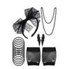 Halloween 80s Fancy Party Costume Set Lace Headband Neon Earrings Fingerless Fishnet Gloves Accessories Women Clothing Typical