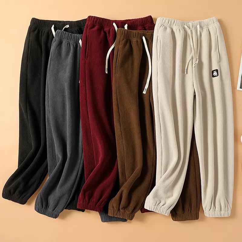 Women Winter Corduroy Plush Extra Thick Pants Warm Loose Comfortable Rib Leg Pants Lined Fleece Sports Joggers Trousers