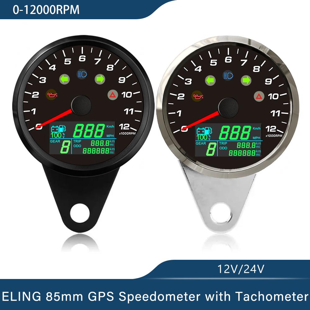 85mm GPS Speedometer 0-299km/h MPH with 0-12000RPM Tachometer Trip Odometer with Gear Number N 1-6 for Car Motorcycle Universal