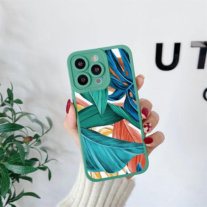 Leaves Monstera Green Case For iPhone 14 Plus 14 13 12 11 Pro Max XR XS X 7 8 Plus SE 2020 Cases Cute Soft Silicone Back Covers