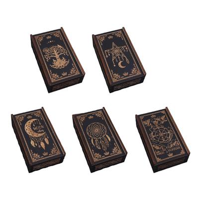 Push Pull Tarots Card Storage Box Wood Tarots Card Storage Case Portable Card Container Astrology Trinkets Box Enduring
