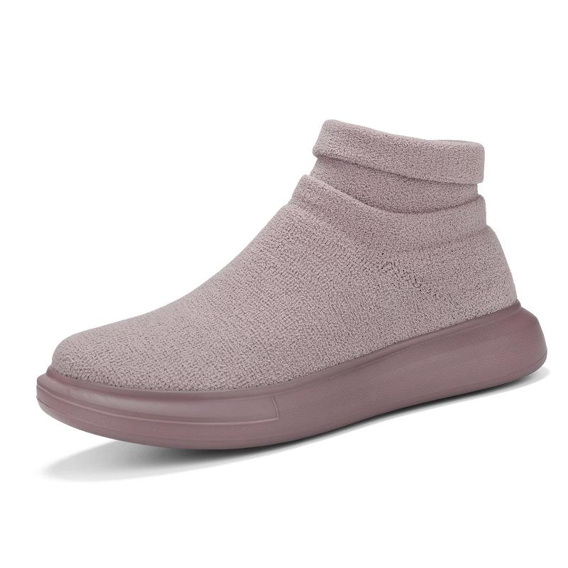 Large Size New Spring and Autumn Fly-woven Breathable Mesh Lightweight Casual Sports Shoes Women's High-top Casual Socks Shoes