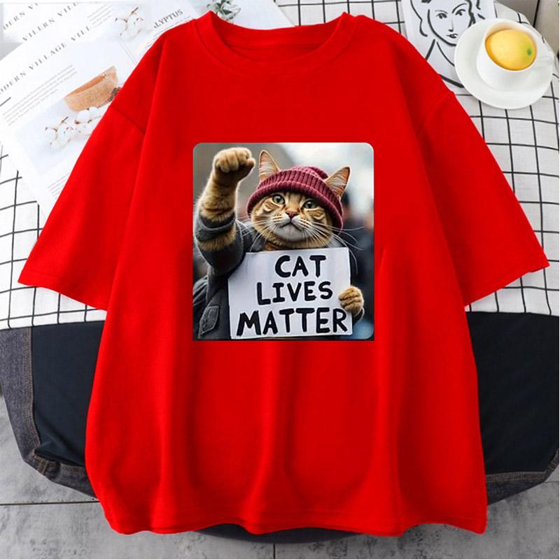Funny Cat Graphic Cotton T-Shirt for Women Men Breathable Stretchy Crew Neck Tee Casual Loose Short Sleeve Oversize Tshirt
