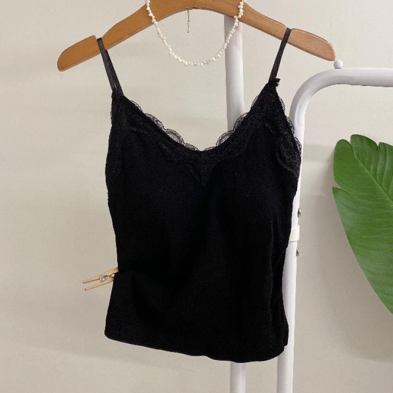 Honey J Women Ribbed Lace Built In Cap Sleeveless Top 3 Colors