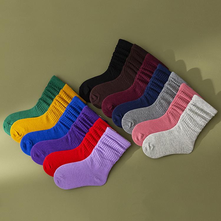 Autumn Winter Children Knee High Long Soft Cotton Socks Kids Solid Candy Color White Folds Stockings for 0-8Y Girls Boy Clothing