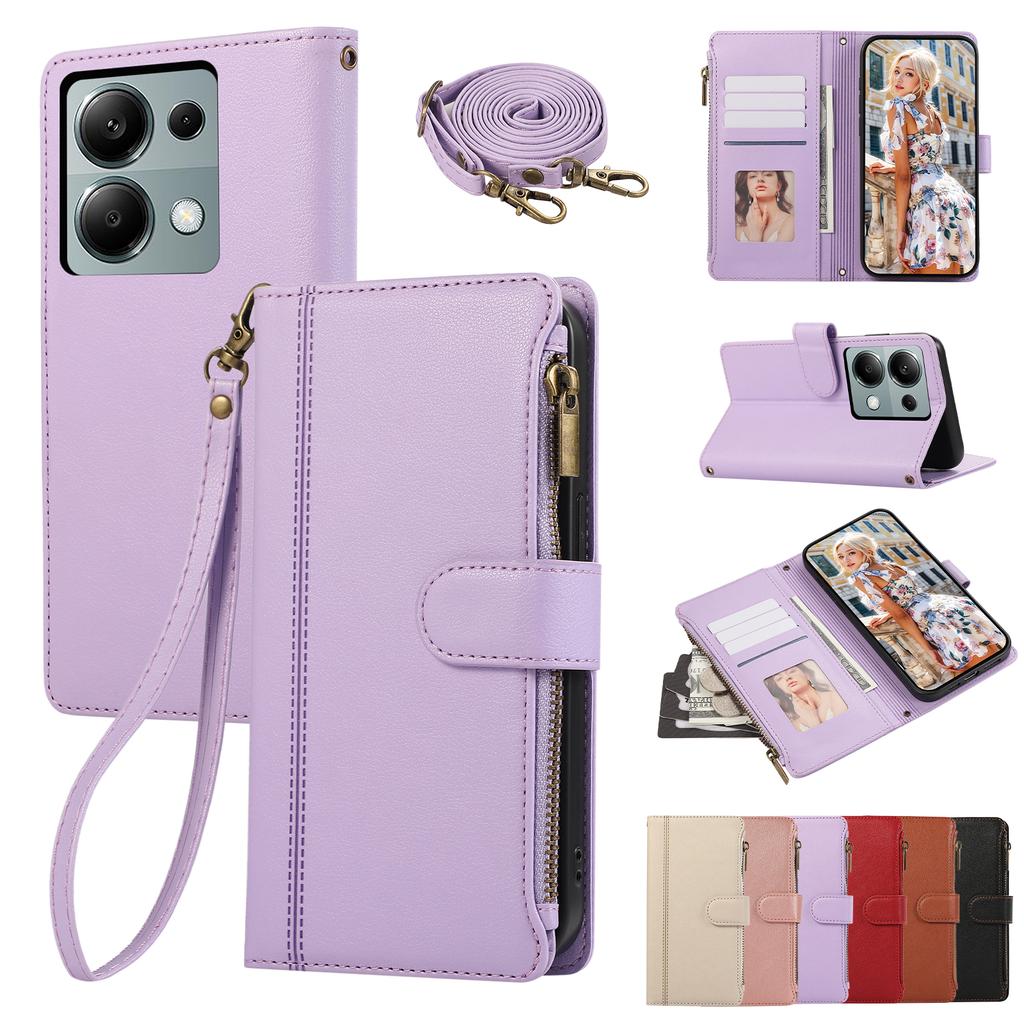 Crossbody-Geldbörse mit Handgelenkschlaufe und Kartenhalter, Handyhülle für 14 Redmi Note 13 12 12T 13T Pro Plus 13C Lite, Lederhülle