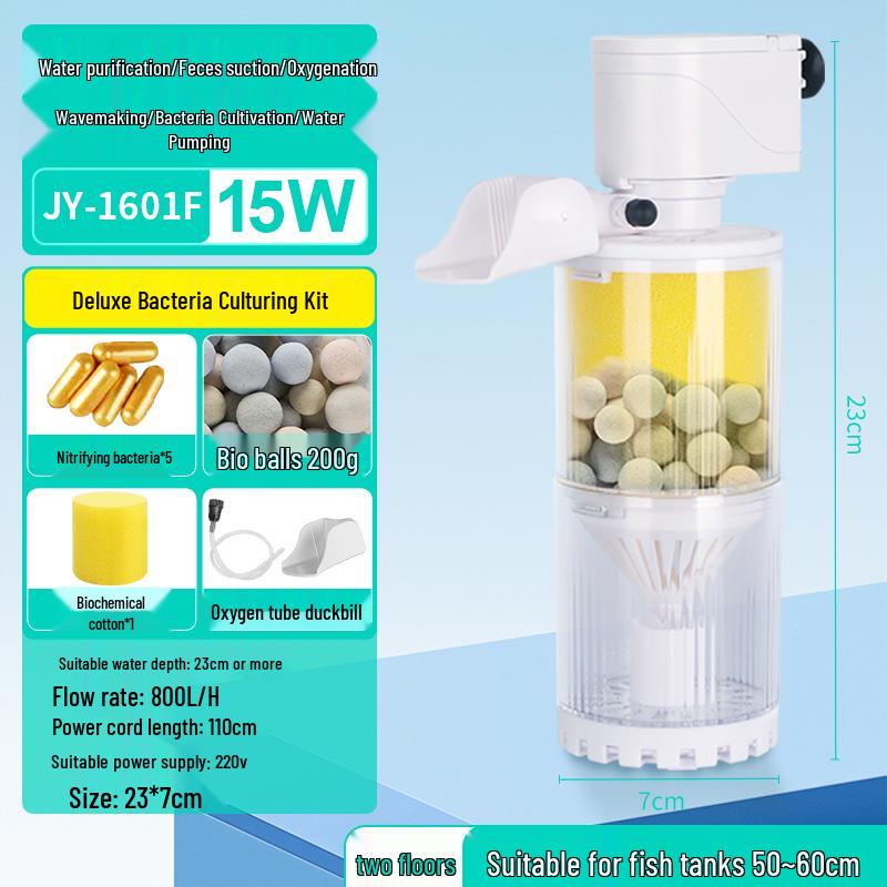 Silent All-in-One Fish Tank Filter with Built-in Oxygenation and Water Circulation