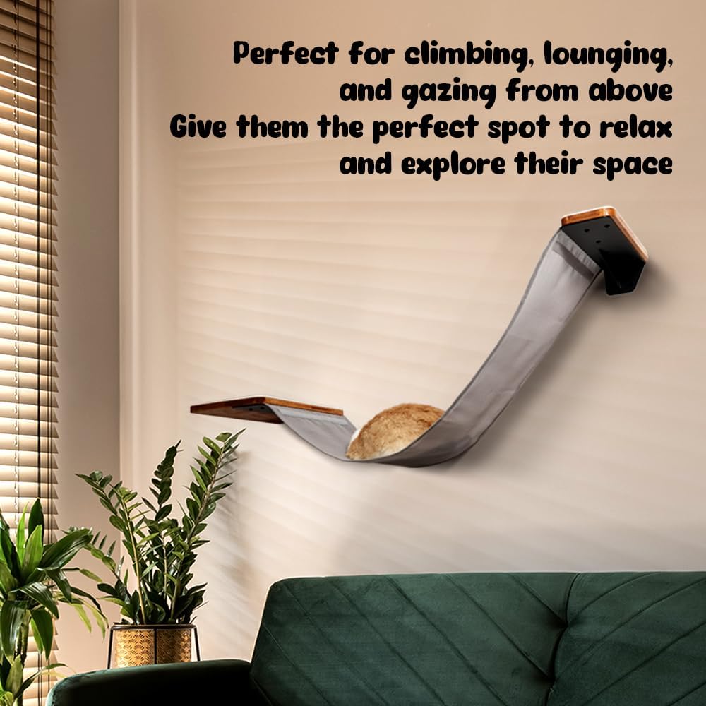 

Настенный гамак для кошек с двойной тканью – Настенная лежанка для больших кошек, Кошачий мостик и насест с металлическим каркасом и деревянной полкой - MK United States