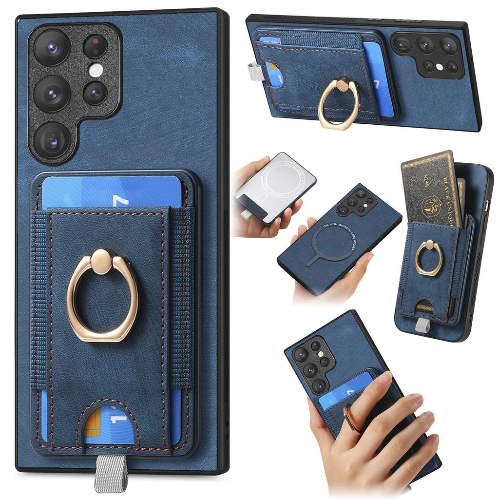 Ring Leather Magnetic with Card Holder Phone Case for Samsung Galaxy S23 FE S24 S22 Ultra Plus M53 M33 A55 A25 A35 A15 A05 Cover