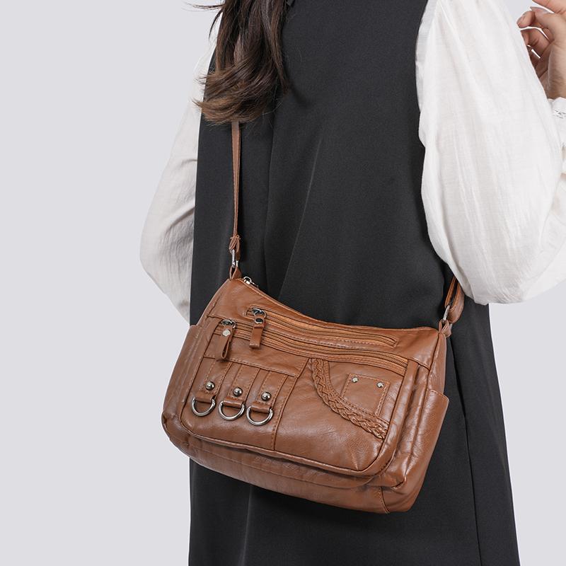 Large Capacity Multi-layer Women's Bag Middle-aged Mother's Bag Soft Leather Crossbody Bag